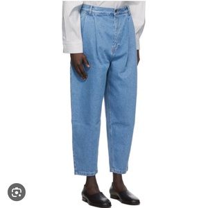 Designer Hed Mayner pleated denim jeans